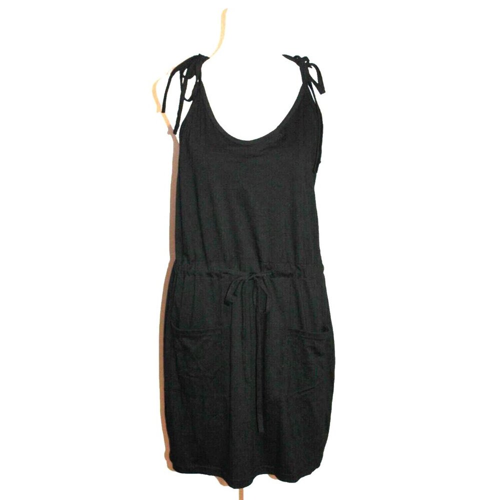 ETCYY NEW Lightweight Black Dress Belted Waist Tie Shoulder Size Large L NEW